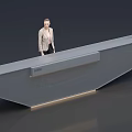 Modern Sleek Reception Desk With Table Lamp LOGO And Receptionist Standing 3d model