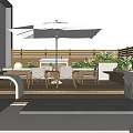Stylish Rooftop Garden Design With Outdoor Furniture Umbrella And Wooden Flooring