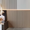 Modern Bedroom Accent Wall with Wooden Panels LED Lighting and Minimalist Design Elements