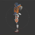 Adventurous Character In Orange Blue Hooded Outfit With Backpack And Creature Companion