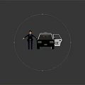 Cartoon Police Officer In Uniform Next To Black And White Police Car With Open Door