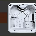 Square Jacuzzi Tub With Massage Jets White Interior Brown Exterior And Wooden Steps