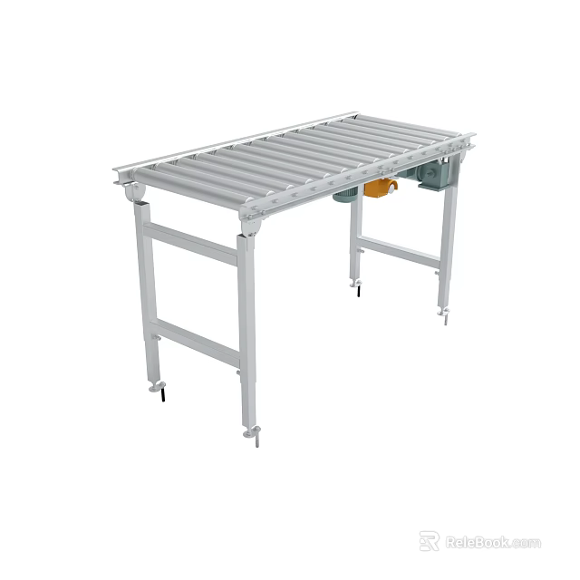 Industrial Metal Frame Roller Conveyor Table With Silver Rollers And Adjustable Legs 3d model 