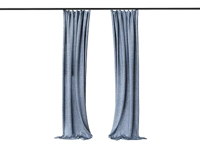 Elegant Blue Curtains With Soft Fabric Hanging On Black Rod For Home Decor 3d model