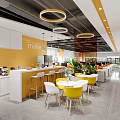 Modern Public Office Space with Computers Yellow White Chairs Large Windows and Green Plants