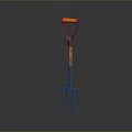 Vintage Metal Garden Fork With Orange Wooden Handle Durable Hardware Tool For Gardening Use