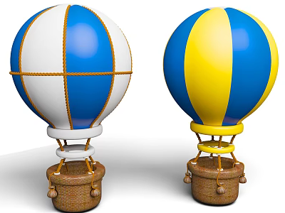 Colorful Hot Air Balloons With Blue White And Yellow Decorative Design 3d model