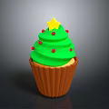 Christmas Cupcake With Green Frosting Yellow Star Topping Red Sprinkles And Brown Paper Cup