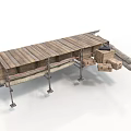 Rustic Wooden Conveyor Platform With Sloped Chute And Stacked Crates 3d model