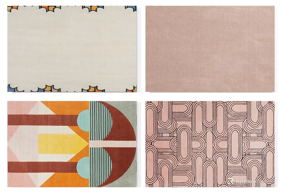 Stylish Square Rugs Featuring Diverse Geometric Patterns And Vibrant Colors 3d model