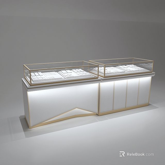 Modern Retail Store Glass Display Cases With White Gold Design And LED Strip Lighting 3d model 