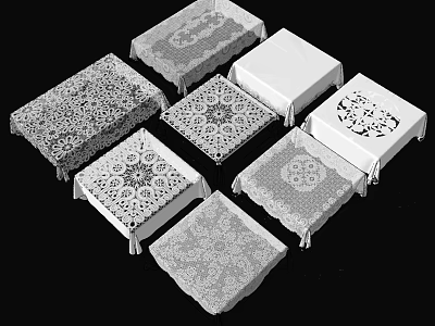 Assorted Lace Table Coverings With Ornate Patterns And Detailed Embroidery Designs 3d model
