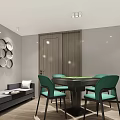 Modern Hotel Mahjong Room With Green Chairs Black Table Sofa And Decorative Wall Mirrors 3d model