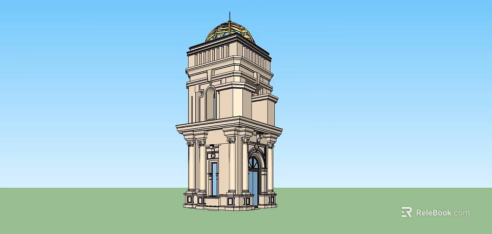 Classical Style Tower With Domed Roof Multi Story Columns And Arched Doorway 3d model 