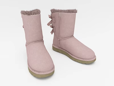 Pink Snow Boots With Faux Fur Trim Bow Detail Comfortable Stylish Design 3d model