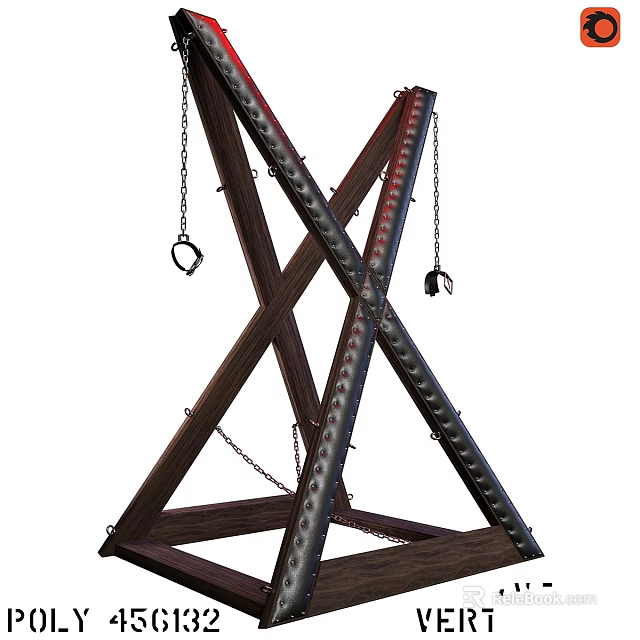 X Shaped Wooden And Metal Decorative Ornament Set With Chains And Rings 3d model 