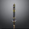 Ornate Silver Sword With Golden Accents Slender Blade And Brown Hilt 3D Model Design