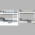 Modern White Bunk Bed With Ladder Storage Drawers Gray Pillows And Soft Blankets