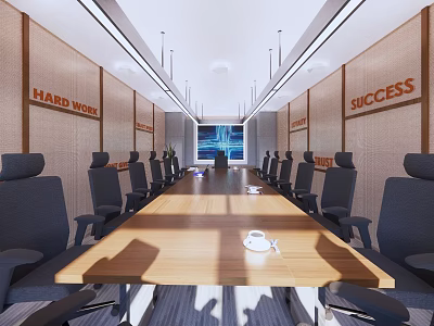 Modern Conference Room With Long Table Comfortable Chairs Large Screen HARD WORK SUCCESS Wall Signs 3d model