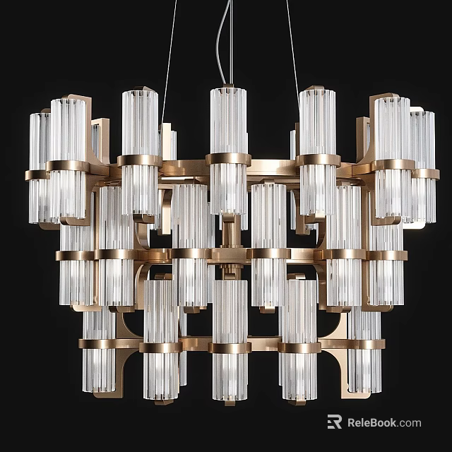 Modern Multi Tier Chandelier With Golden Frame And Transparent Glass Shades 3d model 