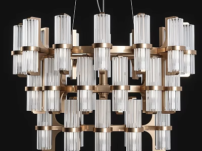 Modern Multi Tier Chandelier With Golden Frame And Transparent Glass Shades 3d model
