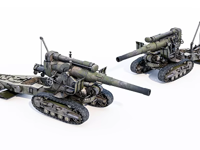 Two Camouflaged Military Tracked Tanks With Long Gun Barrels And Heavy Armor 3d model