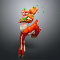 Game Movie Character With Orange Hair Green Leaves Red White Deer Legs In Dynamic Running Pose