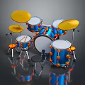 Blue Drum Set With Yellow Cymbals Orange Accents And Stool