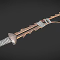 Handcrafted Ancient Weapon With Serrated Metal Blade And Gray Rope Wrapped Handle