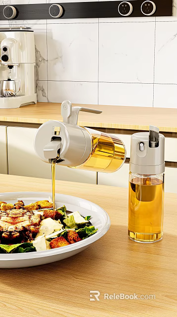 Kitchen Oil Dispensers Pouring Oil Over Food 3d model 