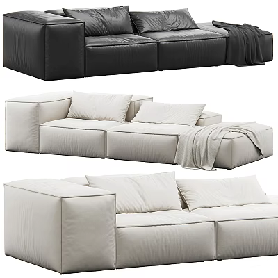 Black And Beige Modular Sectional Sofa With Pillows And Blanket For Living Room 3d model