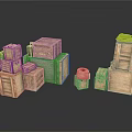 Daily Necessities Storage With Stacked Wooden Boxes Of Various Sizes And Shapes