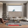 Cozy Living Area Featuring City View L-shaped Sofa Brown Armchair and Soft Rug