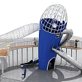Modern Playground Structure Featuring Blue Main Body Metal Slide And Mesh Platform 3d model