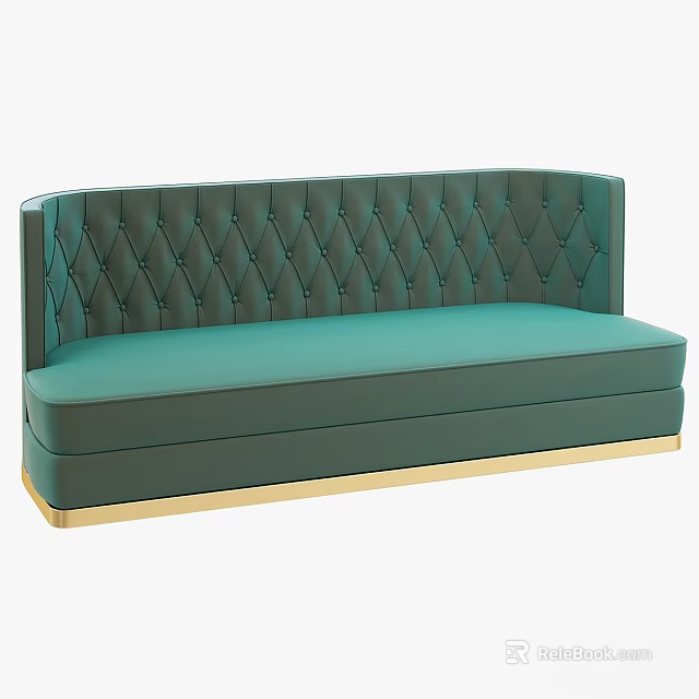 Elegant Green Two Seater Sofa With Diamond Tufted Backrest And Golden Base Frame 3d model