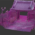 Traditional Japanese Entrance Gate With Tile Roof Red Door Green Plants And Stone Path