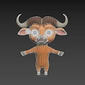 Cartoon Buffalo 3D Model With Large Horns Big Blue Eyes And Open Arms