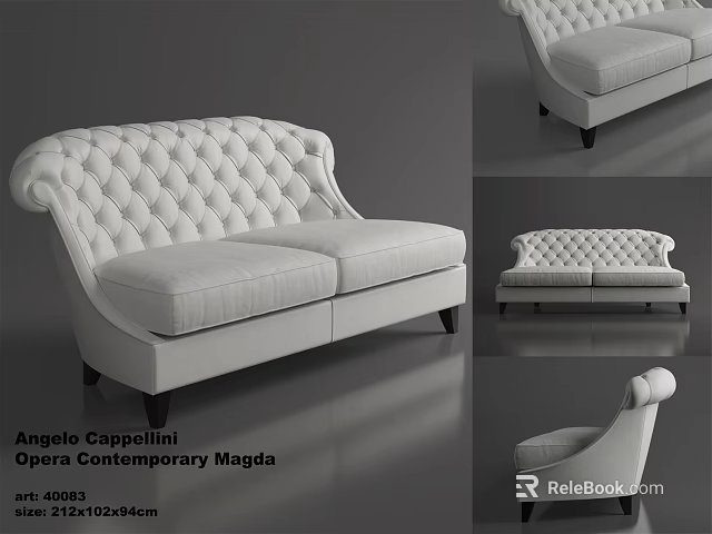 Contemporary White Two Seater Sofa With Tufted Back And Open Design 3d model