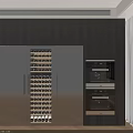 Modern Dark Wood Wine Cabinet With Metal Panel Glass Door Rack And Built in Appliances