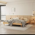 Natural Wooden Bedside Table With Books And Bowl Next To Cozy Bedroom Setup