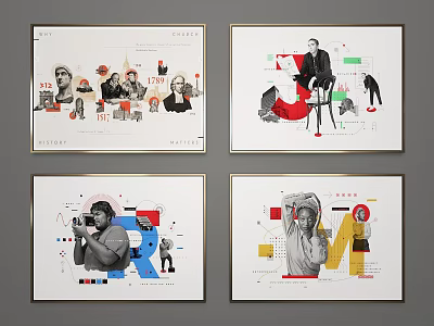 Contemporary Portrait Paintings With Diverse Human Poses And Geometric Design Elements 3d model
