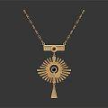 Gold Eye Pendant Necklace with Sunburst Design and Black Gemstone Accent