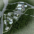 Aerial View Of Modern Campus With Multiple Buildings Surrounding Trees And Roads