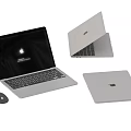 Modern Silver Laptop Featuring Open Closed Screens And Wireless Mouse 3d model