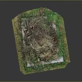 Decorative Miniature Garden Setup With Soil Mound Twigs Green Grass And Moss
