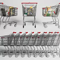 Multiple Commercial Shopping Carts For Retail Store With Loaded Items And Stackable Design 3d model