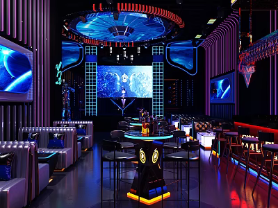 Futuristic KTV Interior With Neon Lighting Comfortable Seating And Large Screens 3d model