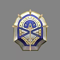 Decorative Shield With Blue Gold And Silver Accents Geometric Patterns And Central Gem