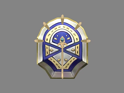 Decorative Shield With Blue Gold And Silver Accents Geometric Patterns And Central Gem 3d model