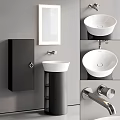 Modern Minimalist Bathroom Washbasin With White Basin Black Cabinet Mirror And Faucet